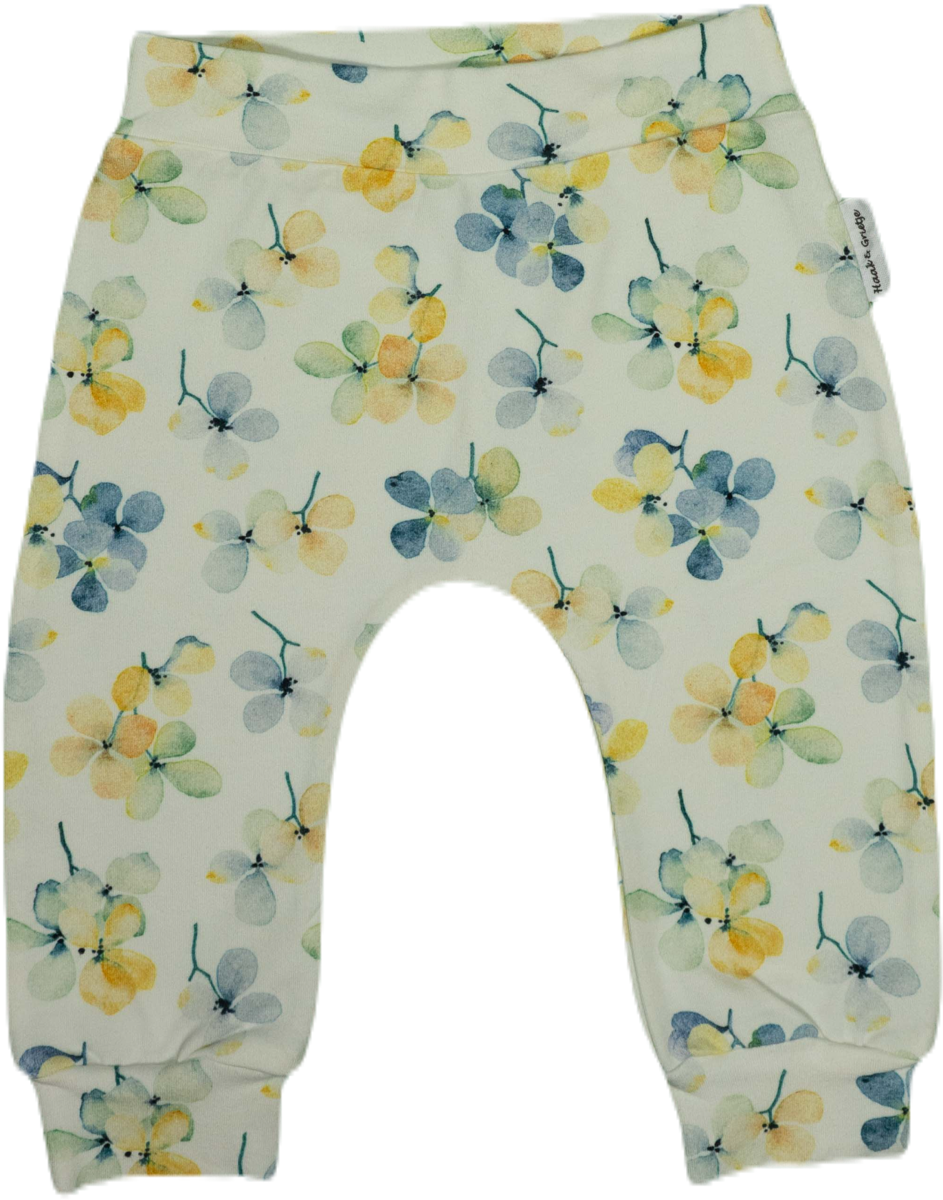 Babybroekje, harembroekje: Mix blauwe en gele bloemen