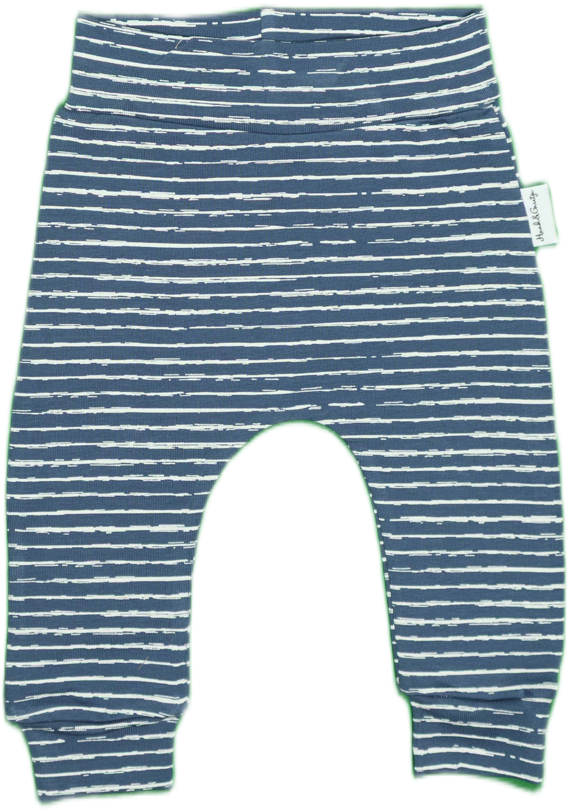 Babybroekje, harembroekje, blauw met witte strepen.