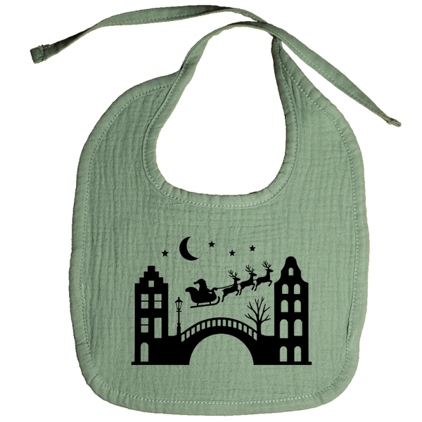 Kerst, slabbetje, hydrofiel: Kerstman in de arreslee