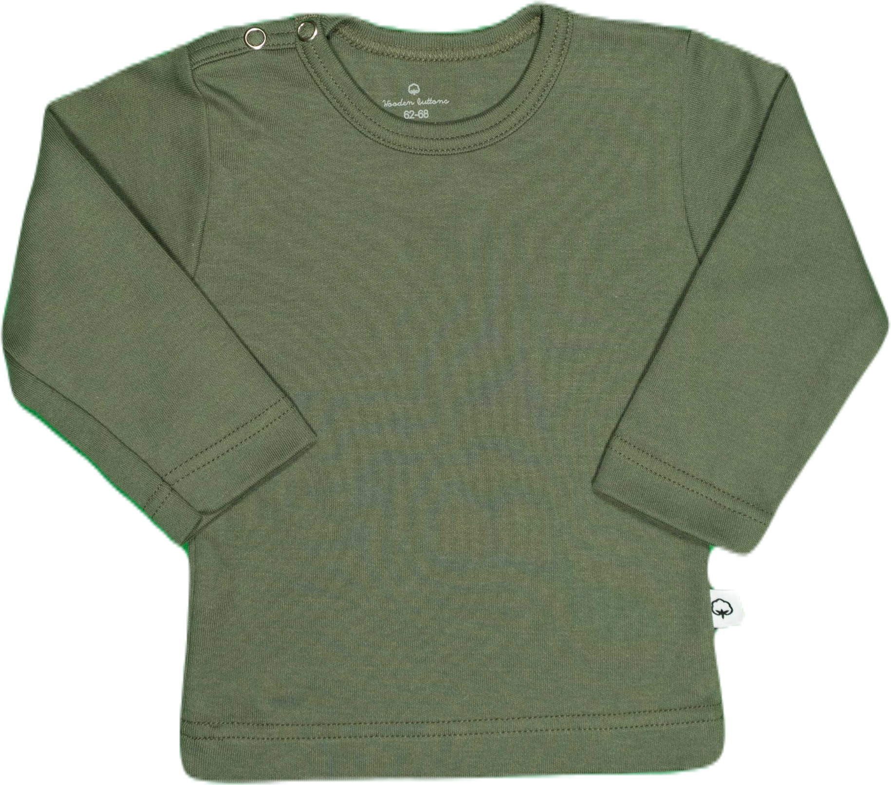 Effen shirtje van Wooden Buttons, army groen, korte of lange mouw.