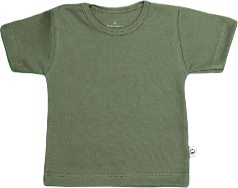 Effen shirtje van Wooden Buttons, army groen, korte mouw.