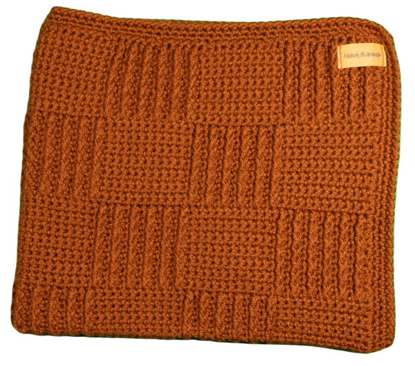 Effen deken, roestbruin in blokjespatroon