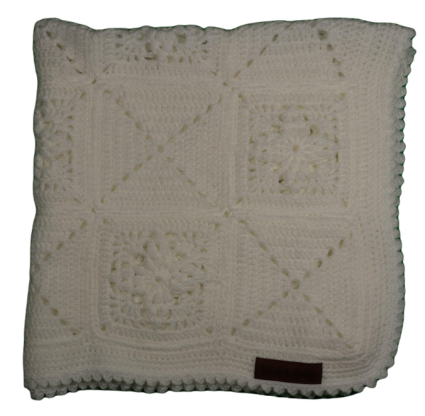 Effen deken, wit in Granny Square motief