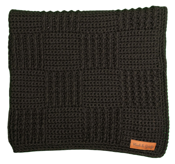 Effen deken, zwart in blokjespatroon