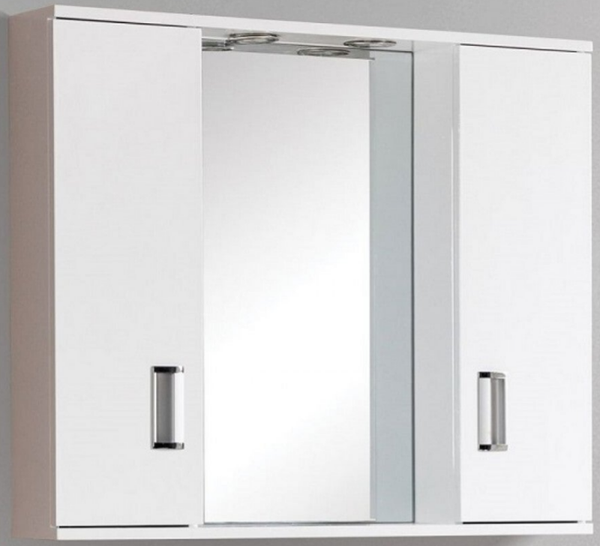 FINO-II White Double Spot [72x55 cm] - Καθρέπτης Μπάνιου με Ντουλάπια Λευκά