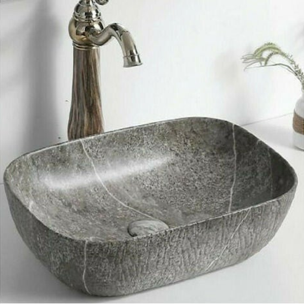 ELEGAN 1 Marmo Grey Dark - Νιπτήρας Επιτραπέζιος Σκούρο Γκρι Μάρμαρο