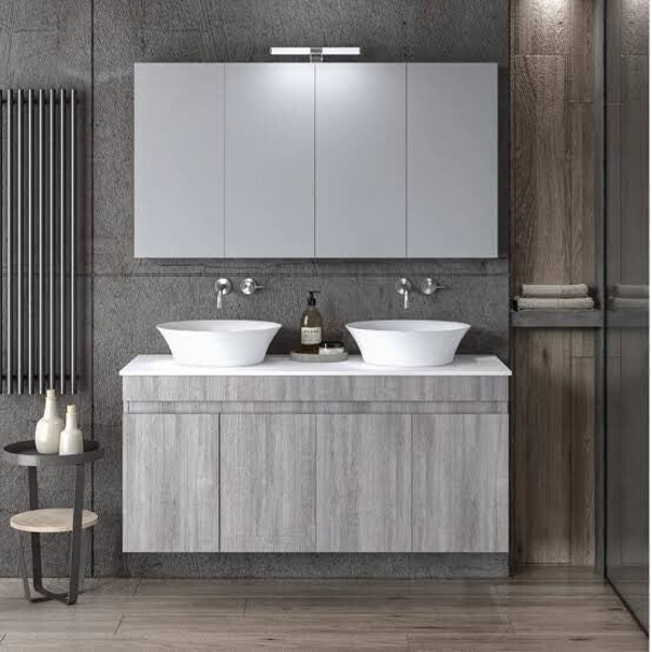 OMEGA 120 Double Top Grey Oak - Set Έπιπλο Μπάνιου