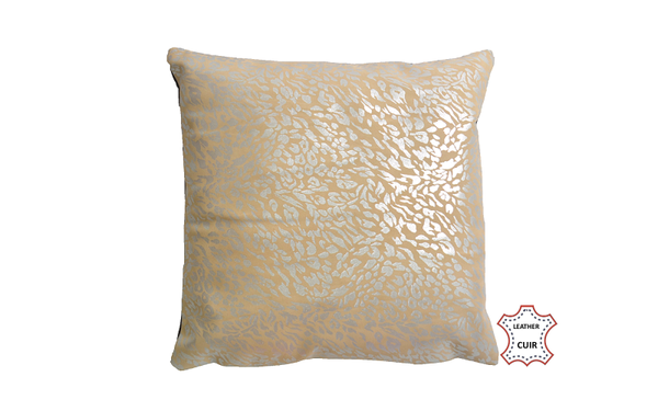 Coussin en cuir suède écru et marron foncé