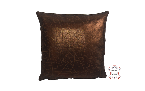 Coussin en cuir marron expresso imprimé