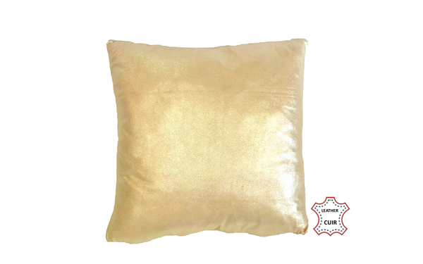Coussin en cuir suède doré métallisé