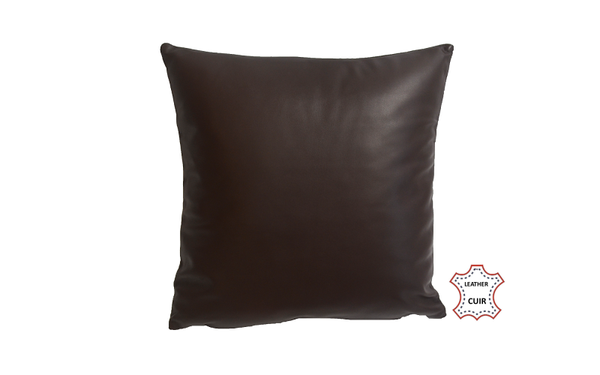 Coussin en cuir nappa marron foncé