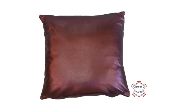 Coussin en cuir nappa prune métallisé