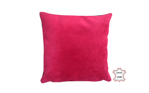 Coussin en cuir velours rose et noir