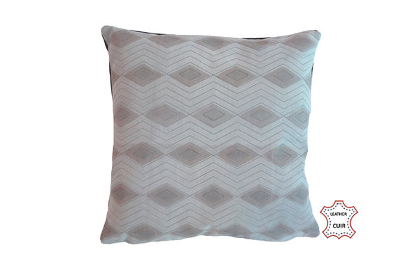 Coussin en cuir suède bleu gris imprimé losange