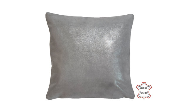 Coussin en cuir suède gris métallisé
