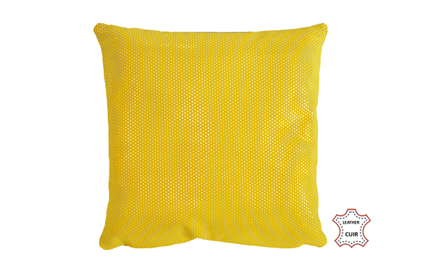 Coussin en cuir suède jaune citron imprimé pois