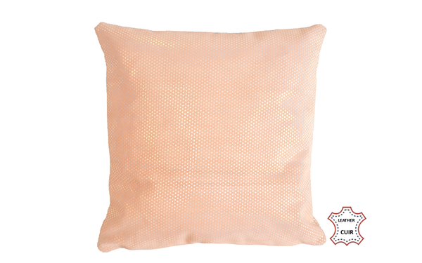 Coussin en cuir suède rose pâle imprimé pois