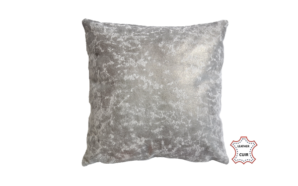 Coussin en cuir velours argent et blanc