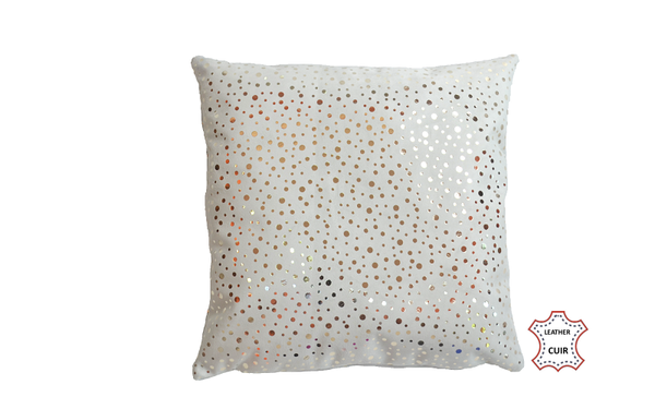 Coussin en cuir velours blanc bulles argentées