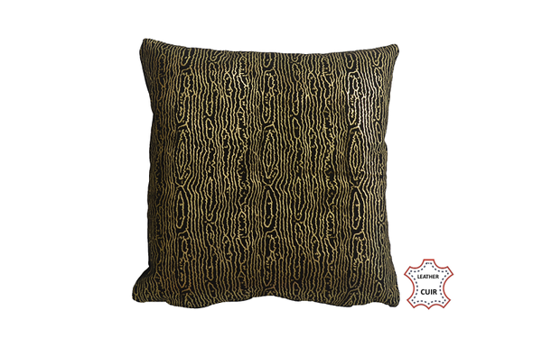 Coussin en cuir velours noir aux motifs dorés