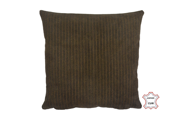 Coussin en cuir velours vert kaki avec motifs