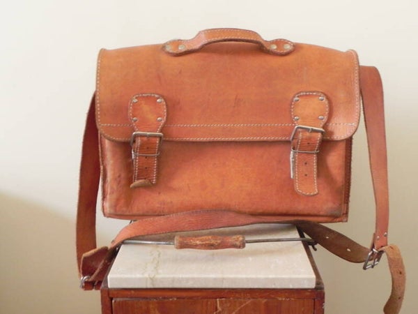 Vintage leren schooltas