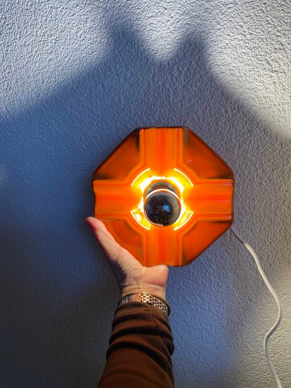 Jaren '60-'70 oranje Wandlamp keramiek