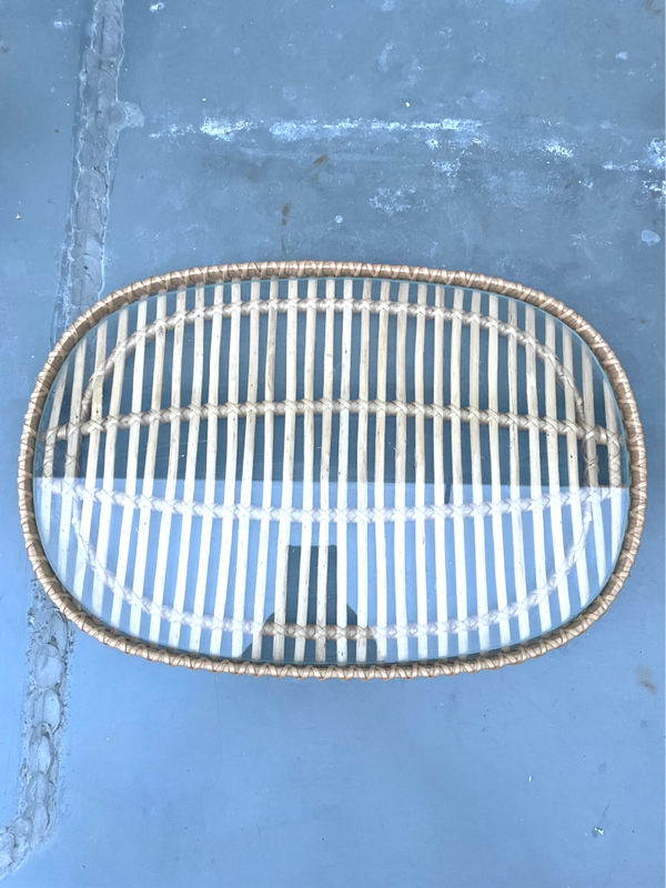Rotan ovalen dienblad met glasplaatje