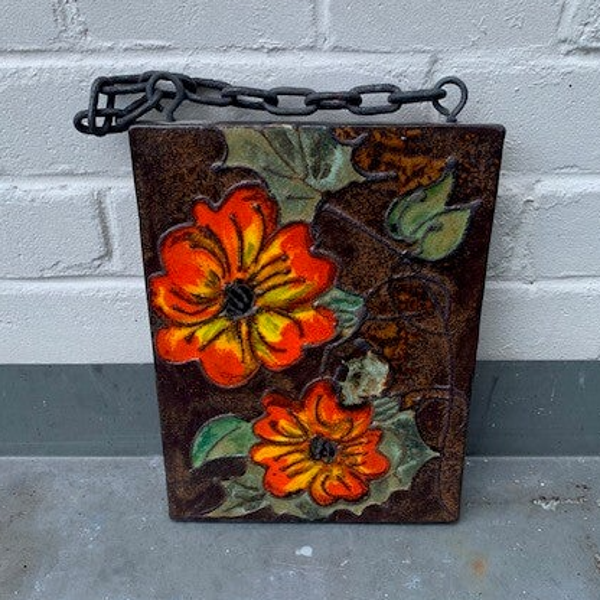 Ruscha Keramische wandtegel met geel en oranje bloemen