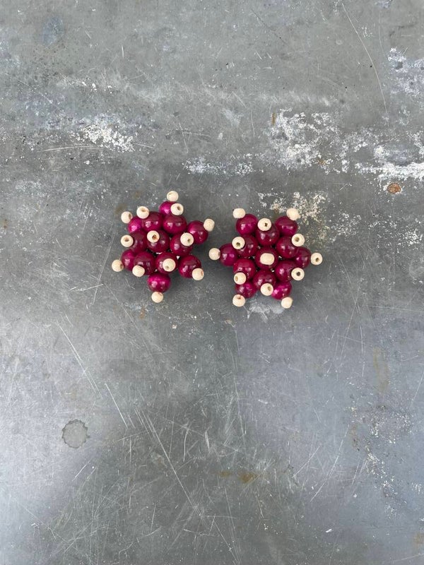 Oorclips kralen, cerise