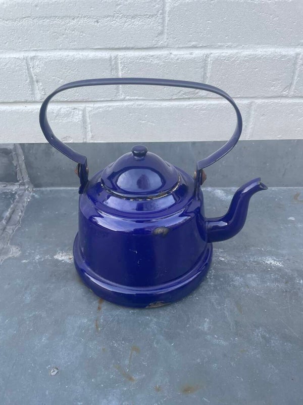 Emaille waterketel, blauw