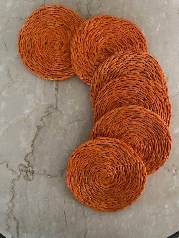 Set van 6 raffia onderzetters