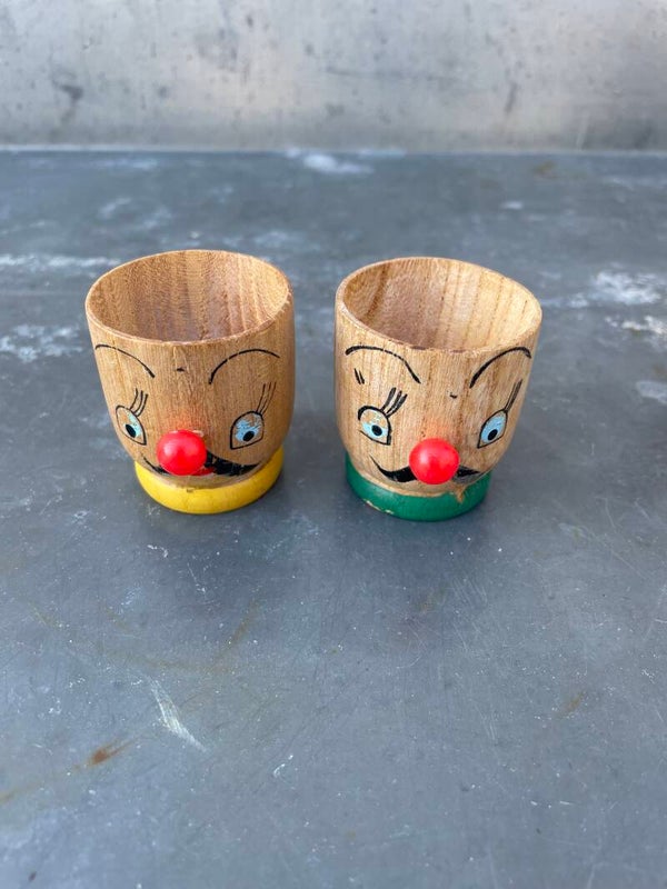 Schattige houten eierdopjes, set/2