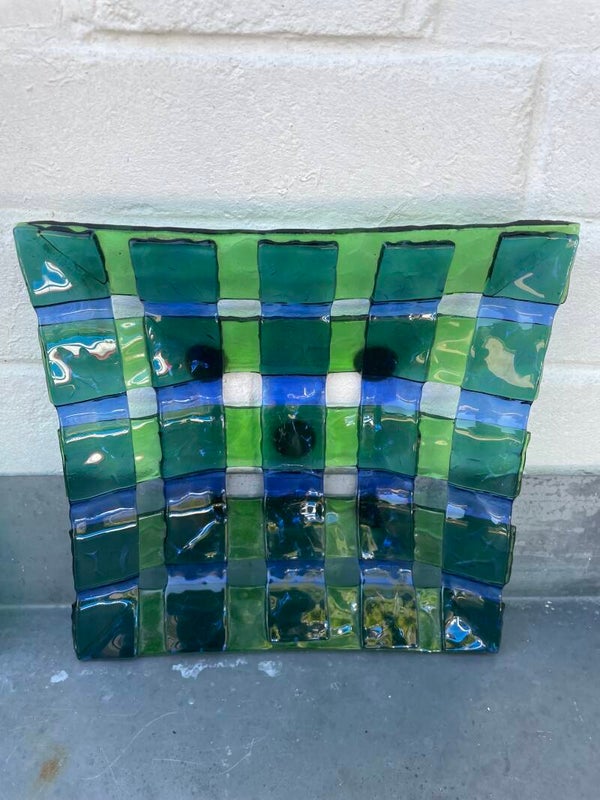 Gevlochten glazen dienblad/serveerbord klein