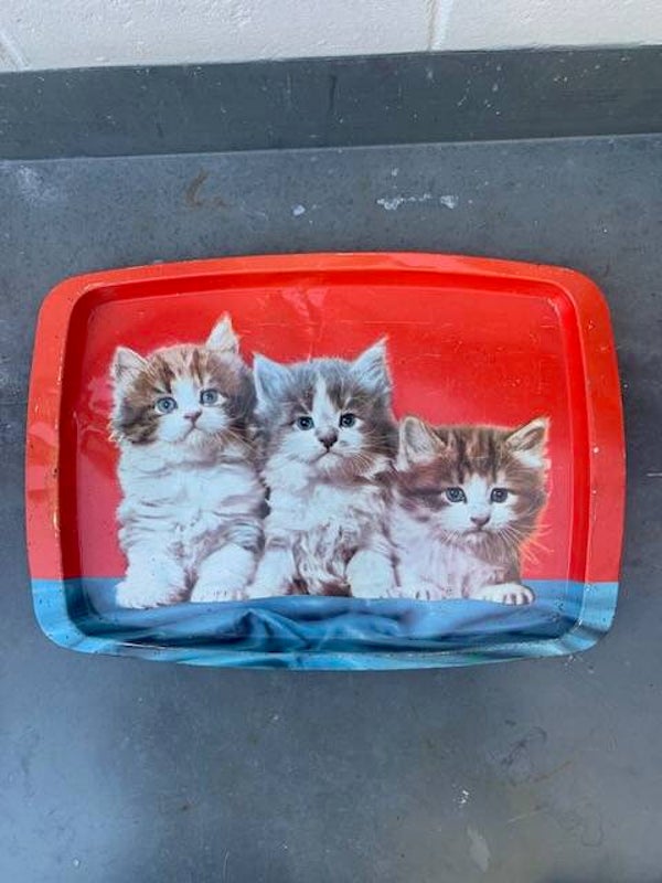 Vintage blikken dienblaadje kittens