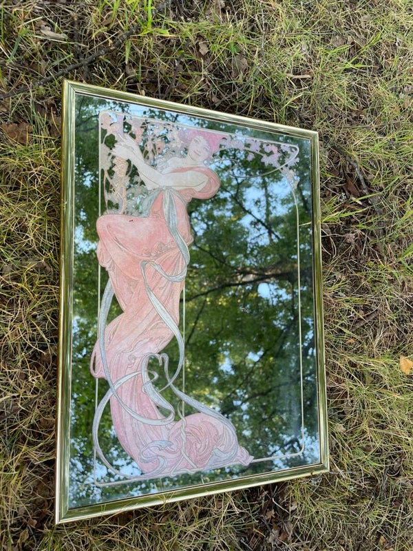 Vintage wandspiegel met zeefdruk