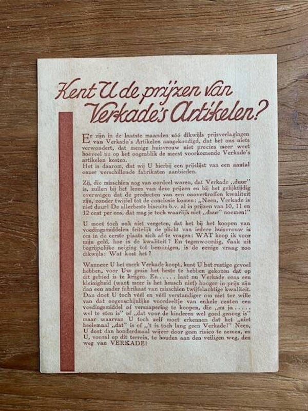 Prijslijst Verkade 1932