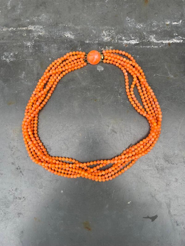 Oranje met wit gemarmerde kralen ketting