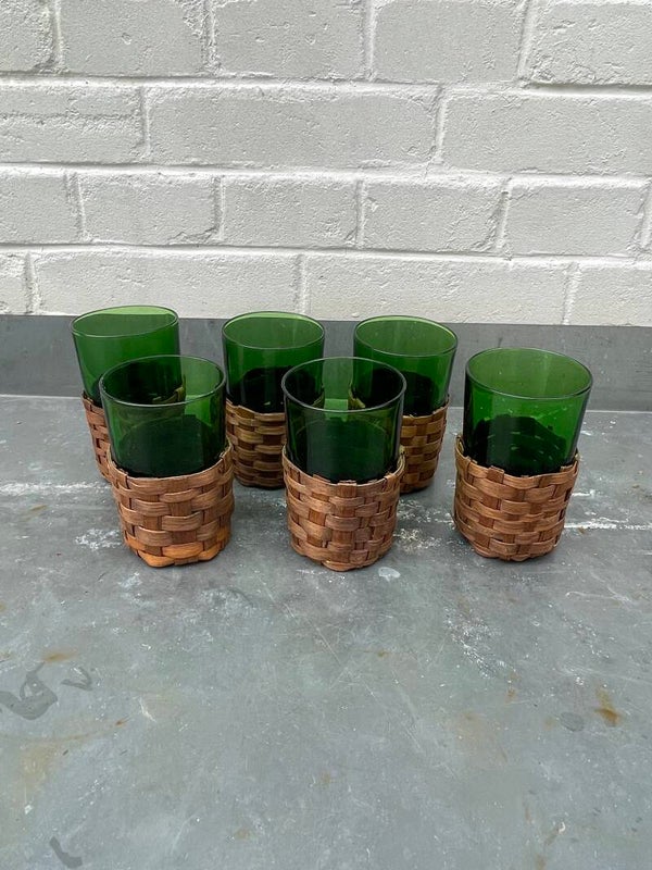 Set van 6 glazen met houder