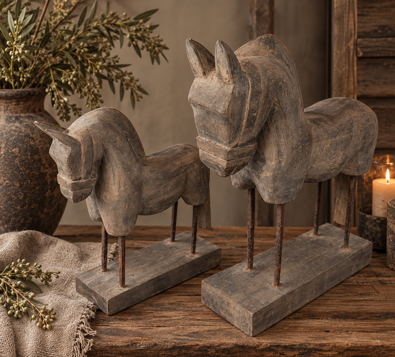 Set van 2 houten paarden