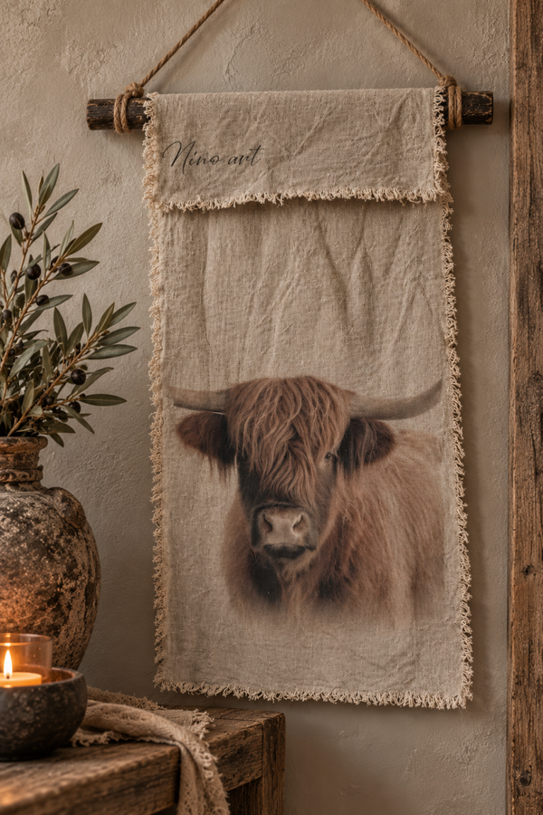 Landelijk wanddoek Schotse Hooglander – Nino Art