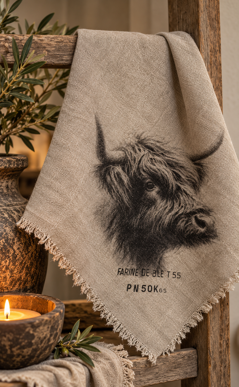 Landelijk Shabby Doek – Schotse Hooglander 🤎