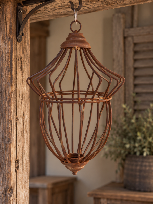 Roestkleurige hanger / kandelaar / windlicht