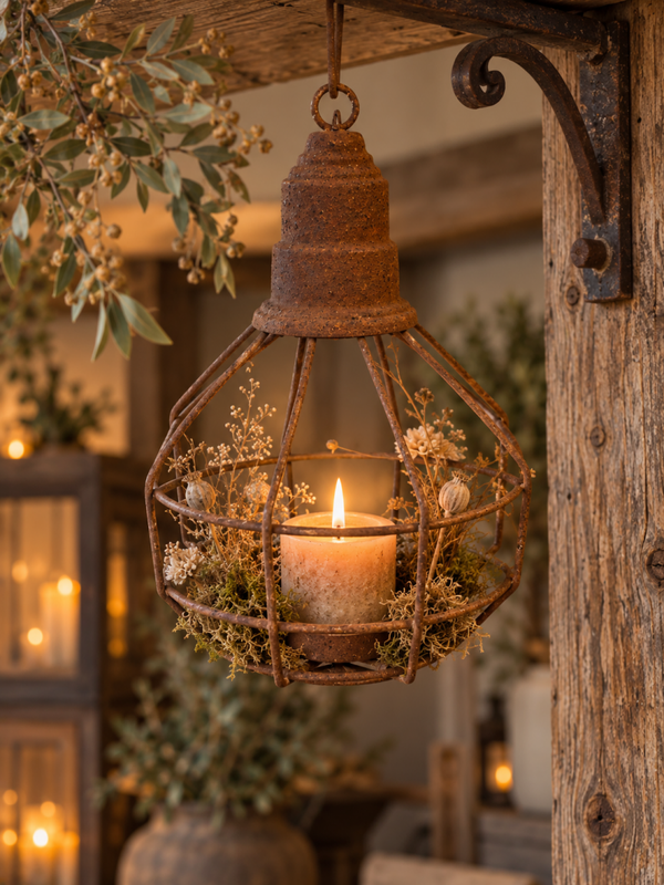 Roestkleurige hanger / kandelaar / windlicht