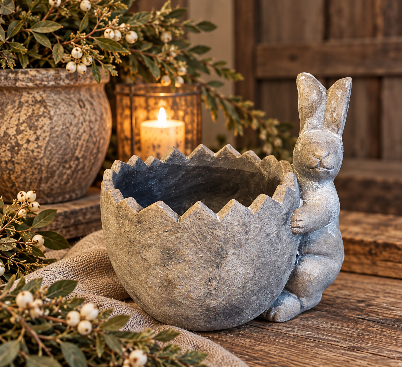 🐰 Bloempot met haas – bruin