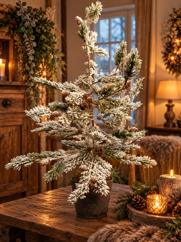 Besneeuwde Cederboom met Dennenappeltjes – 90 cm