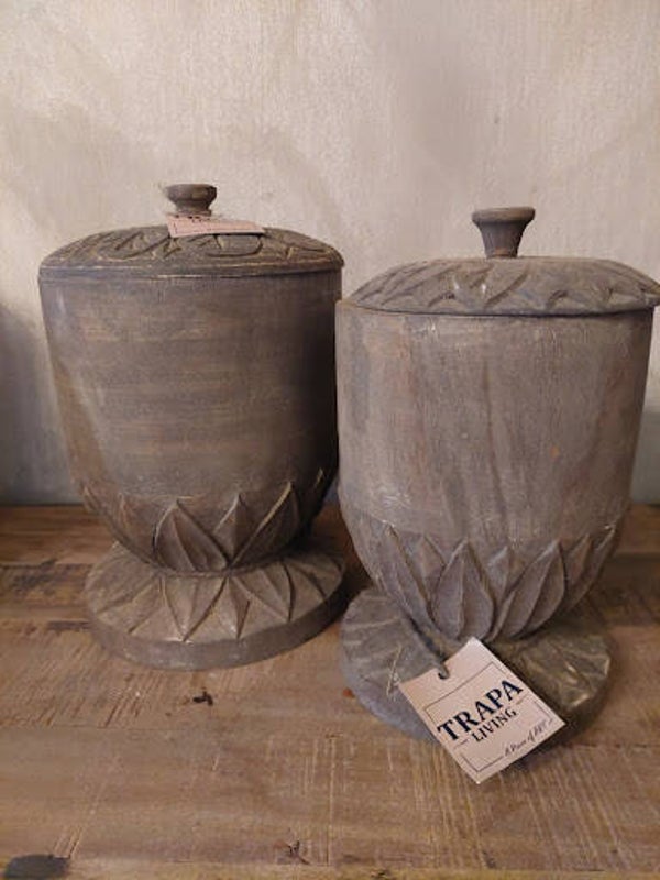 Set van 2 Sfeervolle Houten Potten met Deksel (Trapa Living) – Verfijnd Ambacht