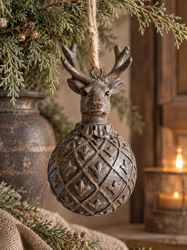 🦌 Landelijke kersthanger hert – zwart/grijs