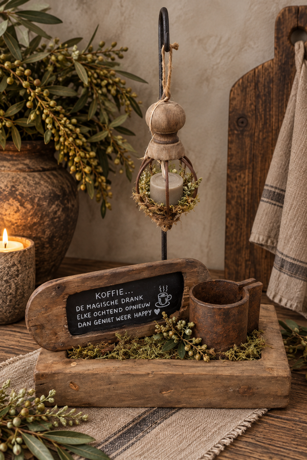 Landelijke houten decoratiestandaard