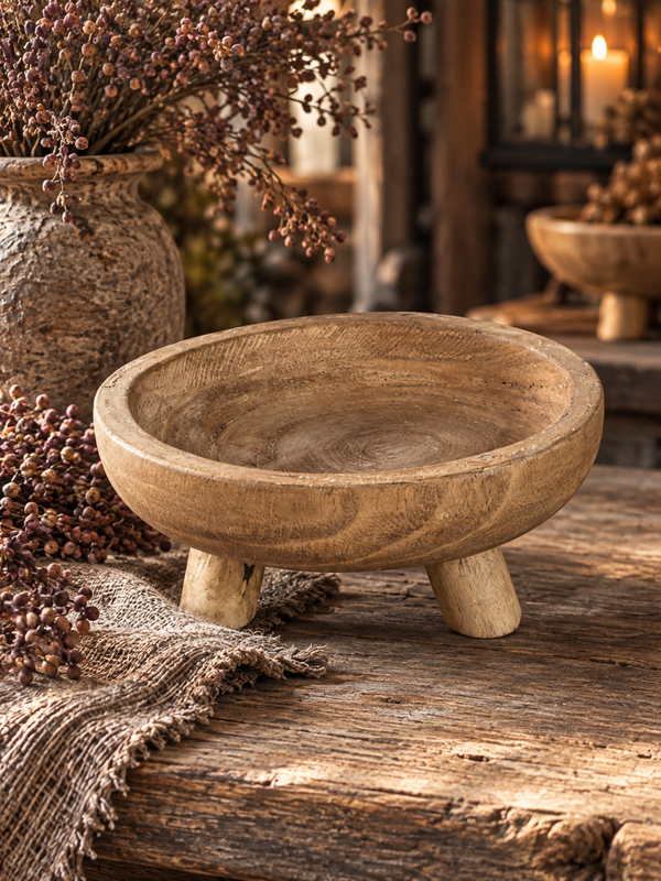 Landelijke houten schaal op pootjes 🤎